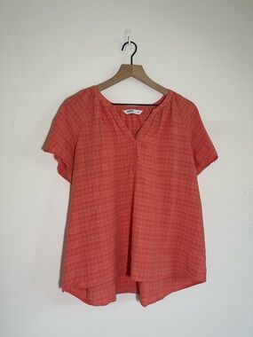 Sonoma - Lightweight Coral Plaid Short Sleeve Top